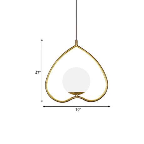 Gold Single Pendulum Light With Heart-Shaped Down Lighting And Opal Glass Shade