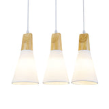 Contemporary Cone Pendant Light With 3 Hanging Lamps And Fabric/Wood Design