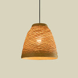 Lodge Style 1-Light Weave Tapered Pendant Lamp In Orange/Brown - Dining Table Hanging Fixture