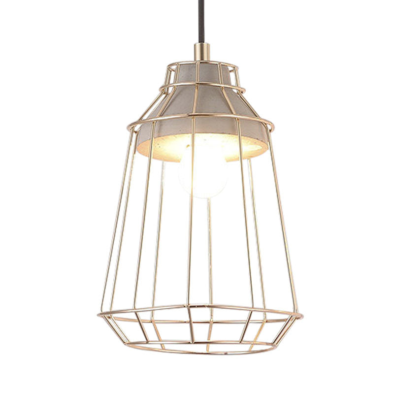 Gold Adjustable Nordic Pendant Light With Caged Design
