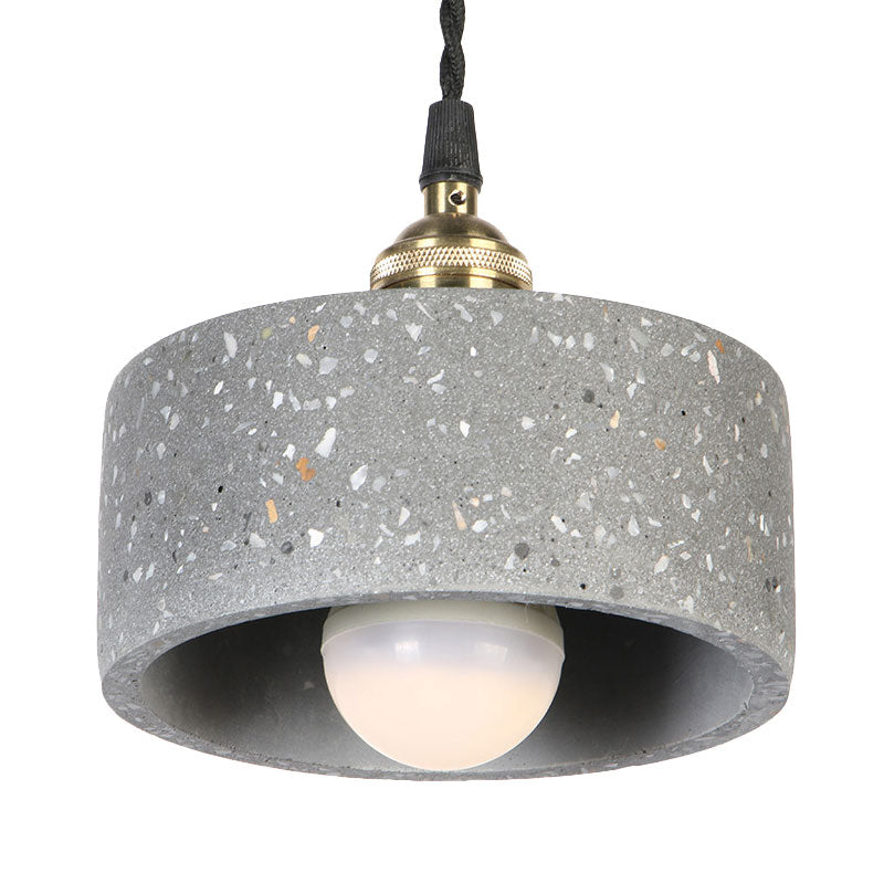 Minimalist Cement Pendant Light For Kitchen - Single Head Drum Shape Suspension