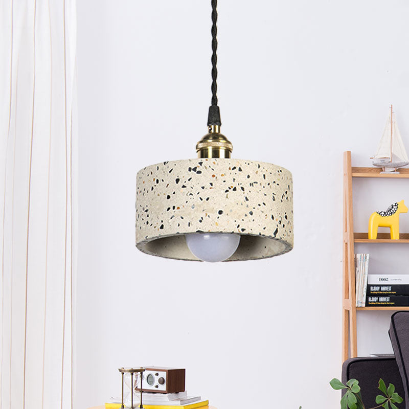 Minimalist Cement Pendant Light For Kitchen - Single Head Drum Shape Suspension