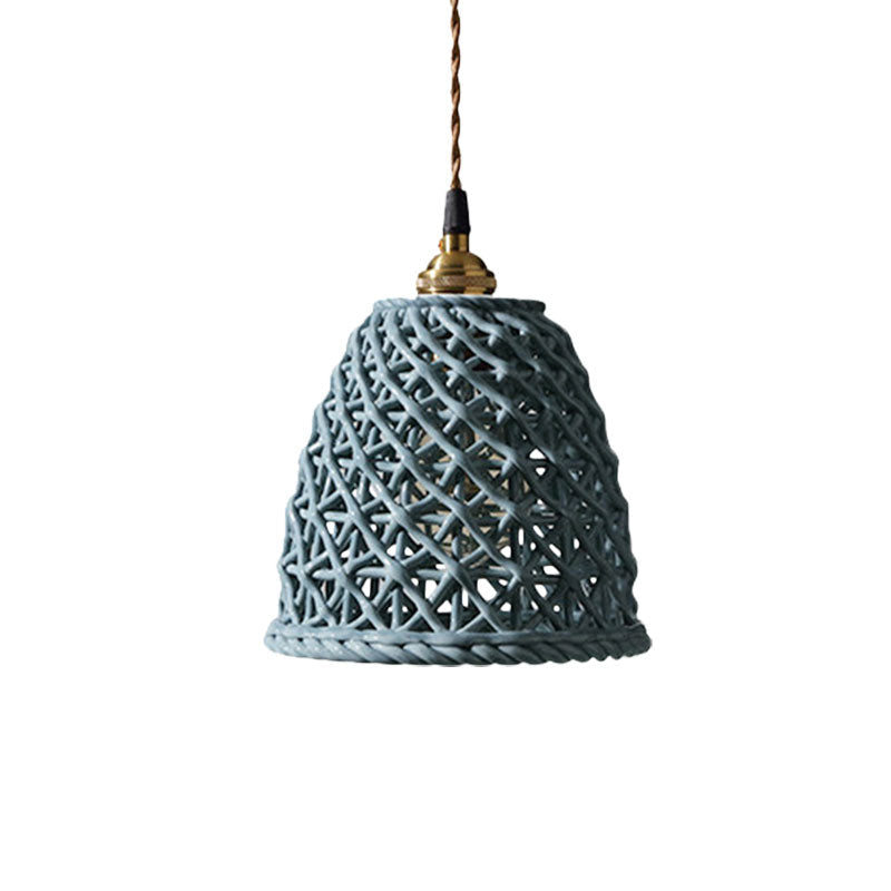 Nordic Grid Dome Hanging Lamp - 6.5/8 Single Bulb Pendant Light For Dining Room Corridor White