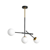 Modern Black-Gold Branching Pendant With Opal Glass Balls - 3-Light Chandelier