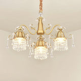 Gold Pendulum Lighting Chandelier With Crystal Drip Cylinder Design - Perfect For Bedrooms