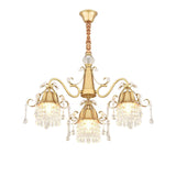 Gold Pendulum Lighting Chandelier With Crystal Drip Cylinder Design - Perfect For Bedrooms