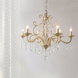 Traditional Crystal Champagne Candlestick Hanging Light With Swirl Element - 3/6 Bulbs Restaurant