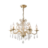 Traditional Crystal Champagne Candlestick Hanging Light With Swirl Element - 3/6 Bulbs Restaurant