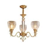 Modern Gridded K9 Crystal 3-Light Brass Chandelier For Dining Room Hanging Pendant