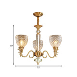 Modern Gridded K9 Crystal 3-Light Brass Chandelier For Dining Room Hanging Pendant