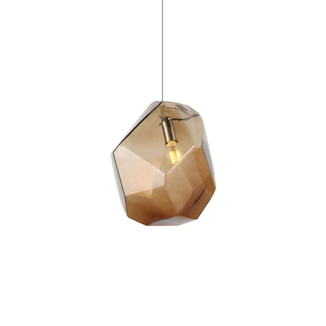 Contemporary 1-Light Glass Pendant Lighting: Faceted Grey/Orange/Purple Led Hanging Lamp Fixture For