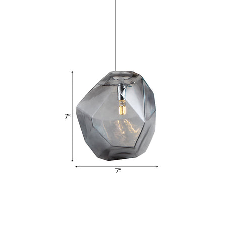 Contemporary 1-Light Glass Pendant Lighting: Faceted Grey/Orange/Purple Led Hanging Lamp Fixture For