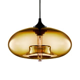 Contemporary 1-Light Oval Glass Hanging Lamp - Red/Brown/Blue Ceiling Light Amber