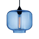 Contemporary Glass Cylinder Hanging Lamp - Red/Brown/Blue 1 Light Ceiling Dark Blue