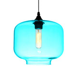 Contemporary Glass Cylinder Hanging Lamp - Red/Brown/Blue 1 Light Ceiling Sky Blue