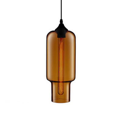 Contemporary Bottle Glass Pendant Light With Red/Brown/Blue Hue Brown