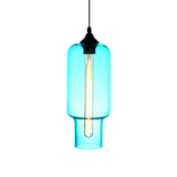 Contemporary Bottle Glass Pendant Light With Red/Brown/Blue Hue Sky Blue
