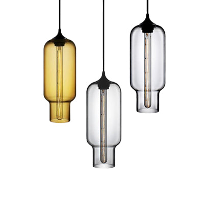 Contemporary Bottle Glass Pendant Light With Red/Brown/Blue Hue