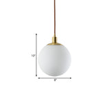 Modern Milky Glass Pendant Lamp In Brass With Led Light - 6/8/10 Width