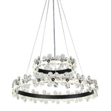 Minimalistic Black Crystal Flower Led Chandelier - 1/2-Tier Hoop Hanging Light Kit For Living Room