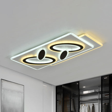Modern Acrylic Led Flush Light In Black And White Round/Oval/Rectangle Shape - Perfect For Bedrooms