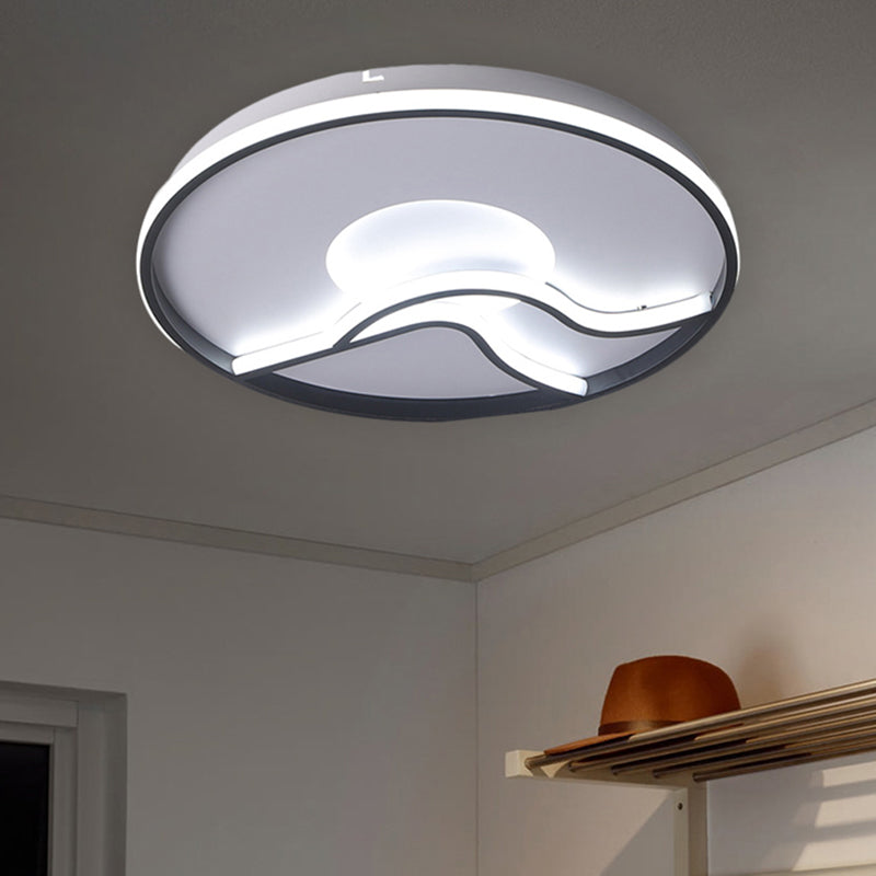 Modern Led Flush Mount Ceiling Light - Metal Minimalist Bedroom Fixture In Black White Or Warm 16.5