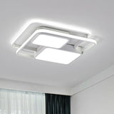 Contemporary Metallic Squared Flush Mount Lamp - White/Black Led Light 16.5/20.5 Width White/Warm