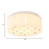 Modern White Frosted Glass Ceiling Light With Crystal Orb Drop - 6 Bulbs Drum Flush Mount
