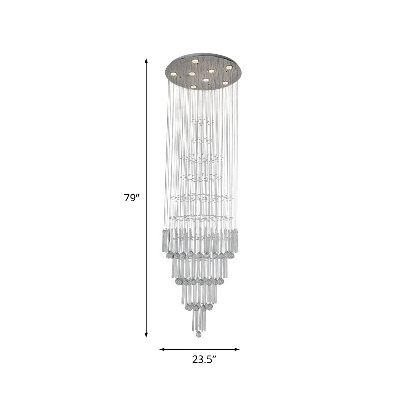 Tapered Led Drop Pendant Light In Chrome Crystal - Modernist Style For Living Room