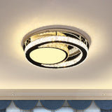 Stainless Steel Oval Semi Flush Mount Crystal Led Ceiling Lamp - Minimalist Design For Living Room