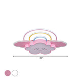 Kids Room Cloud And Rainbow Led Ceiling Lamp In White/Pink