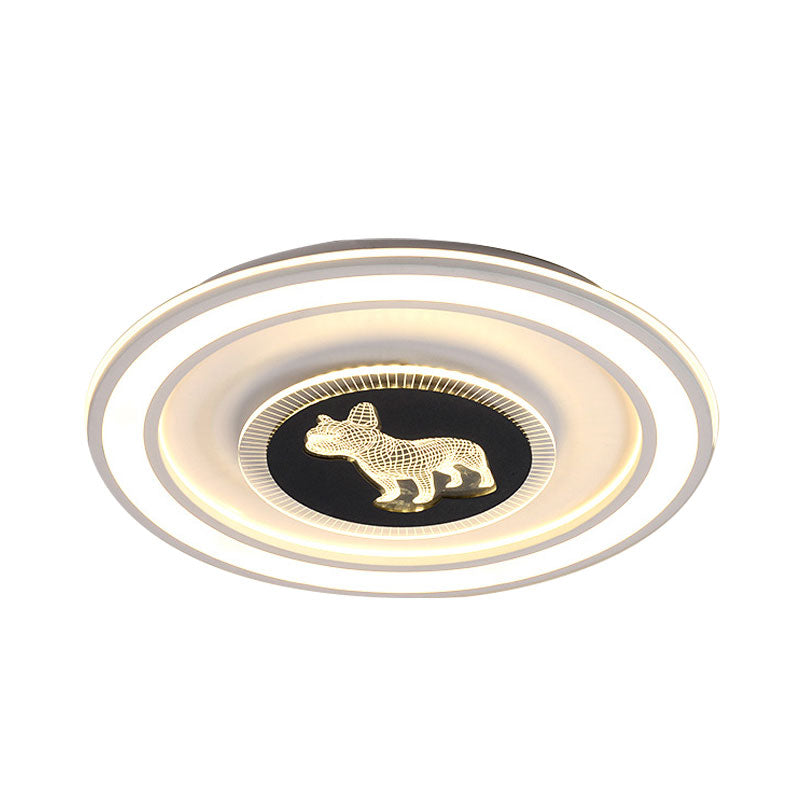 Nordic Animal Pattern Led Flush Lamp For Bedroom - Square/Round Mount In Black And White