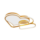 Nordic Style Metallic Led Gold Flush Mount Lamp With Dual Loving Heart Design