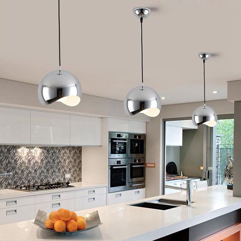 Modern Black/Chrome Kitchen Pendant Light Fixture With Waveforms Dome Metal Shade Hanging Lamp 8/12