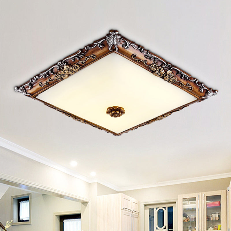 Led Crystal Flush Mount Light - 16/19.5 Width Brown Square Living Room Lighting Fixture / 16