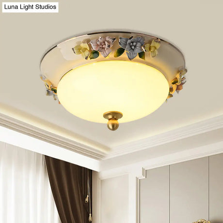 12’/14’ Led Dome Ceiling Mounted Farmhouse Light With Yellow/Blue Frosted Glass Flush Lamp And