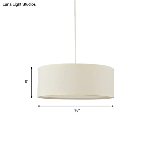 12’/16’/19.5’ Dia Cylinder Suspension Pendant - Contemporary White Led Fabric Hanging Lamp