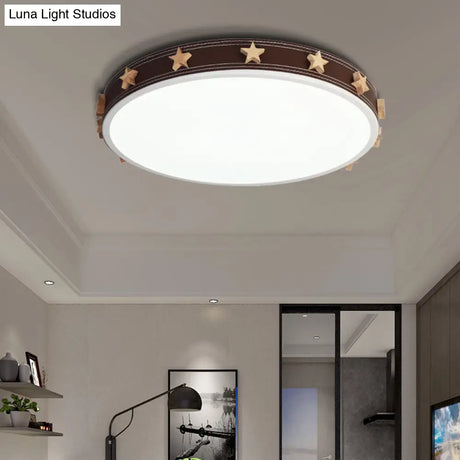 12/16/19.5 Rubber Round Flush Mount Lighting With Star Accents - Modern Led Ceiling Light Brown