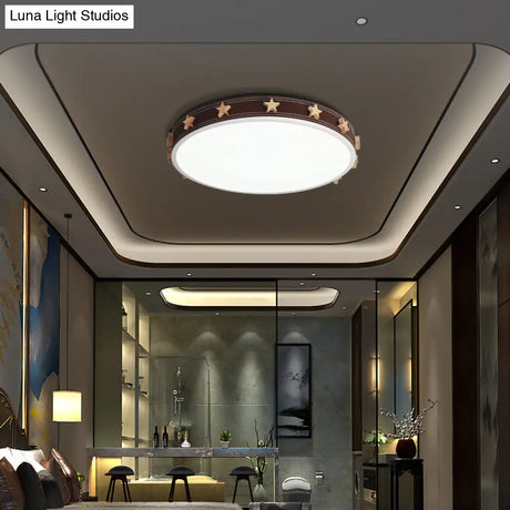 12/16/19.5 Rubber Round Flush Mount Lighting With Star Accents - Modern Led Ceiling Light Brown