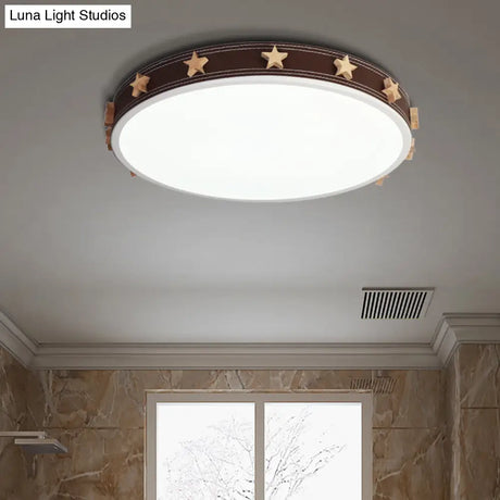 12/16/19.5 Rubber Round Flush Mount Lighting With Star Accents - Modern Led Ceiling Light Brown