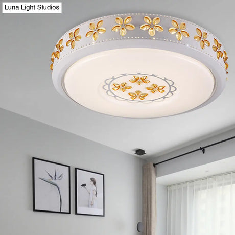 12’/16.5’/20.5’ White Flower Flush Mount Acrylic Led Living Room Light In White/3 Color