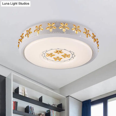 12’/16.5’/20.5’ White Flower Flush Mount Acrylic Led Living Room Light In White/3 Color