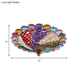12’/16’ Colonial Flared Ceiling Lamp: Multi Colored Plexiglass 3-Light Weathered Copper Finish