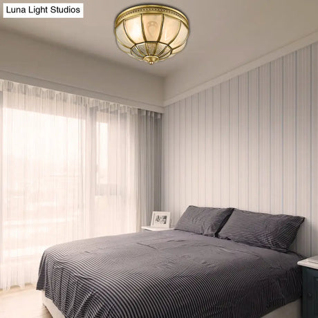 12’/16’ Dome Flush Mount Light With Colonial Opal Frosted Glass Brass Finish 2/3 Bulbs -