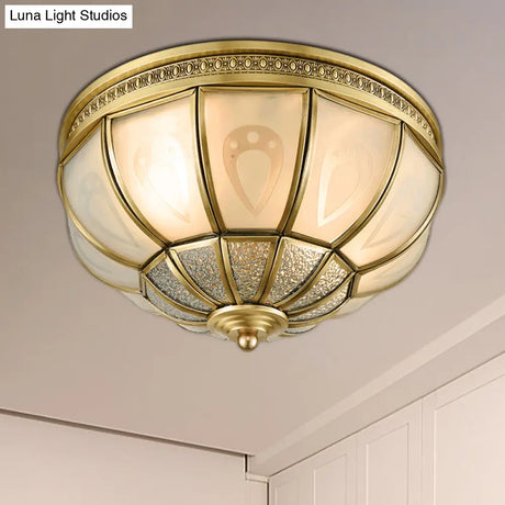 12’/16’ Dome Flush Mount Light With Colonial Opal Frosted Glass Brass Finish 2/3 Bulbs -