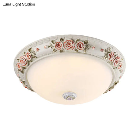 12’/16’ Wide Domed Ceiling Mounted Light With White Glass Flush Lamp And Rose Deco - Korea