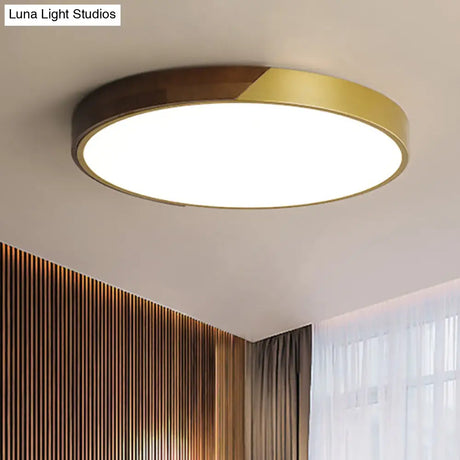 12 - 19.5 Simple Metal & Wood Led Round Flush Mount Ceiling Light Warm/White/Neutral Bedroom Gold