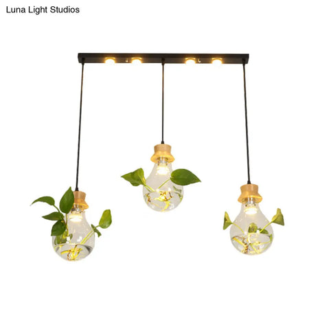 12/19.5 W Clear Glass Farmhouse Pendant Light Kit In Black 3-Head Cluster Design Bulb Shaped