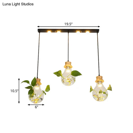 12/19.5 W Clear Glass Farmhouse Pendant Light Kit In Black 3-Head Cluster Design Bulb Shaped