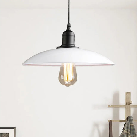 12.5’/16’ Wide Dome Industrial Metal Pendant Lamp - 1-Light Black/White Hanging Fixture For